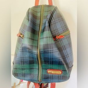 Vintage Retro Ralph Lauren Tartan Plaid Backpack Purse Bag Blue Green Plaid